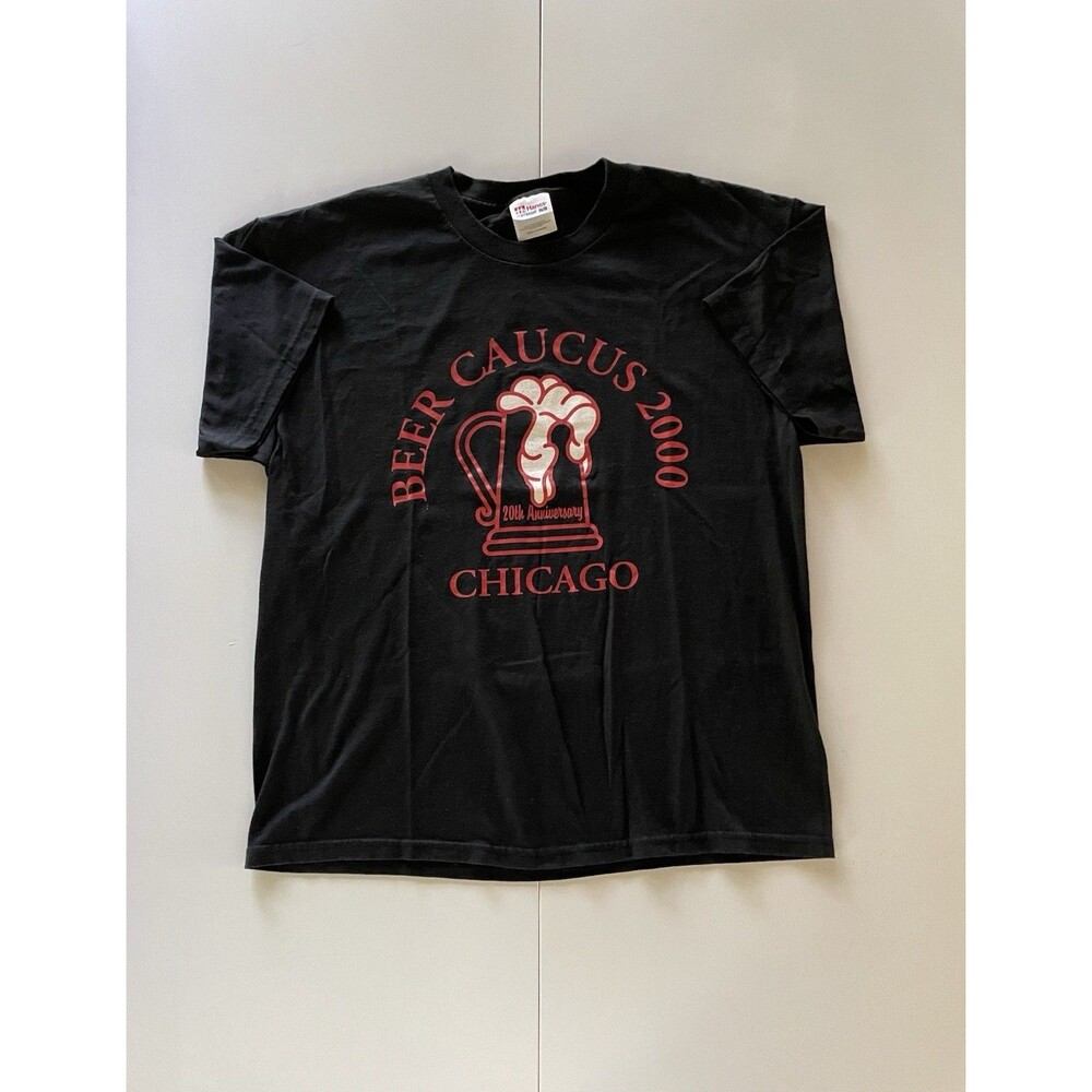 Large Vintage Double-Sided Beer Caucus 2000 “Beer is Food” T-Shirt